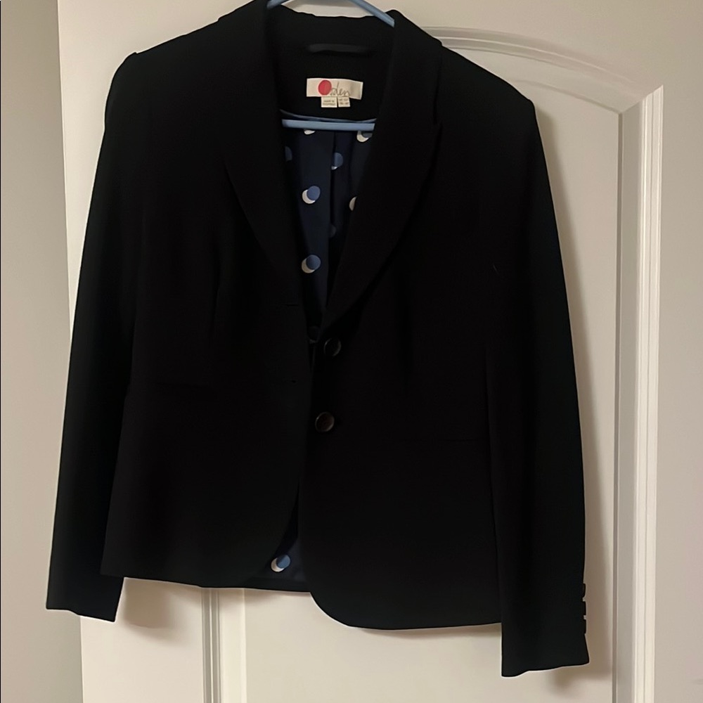Boden Black Blazer with Polka Dot Lining
